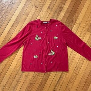 Red Croft and Barrow Christmas sweater cardigan excellent condition & size XL!